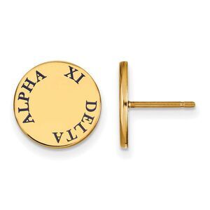 14K Plated Silver Alpha Xi Delta Blue Enamel Post Earrings